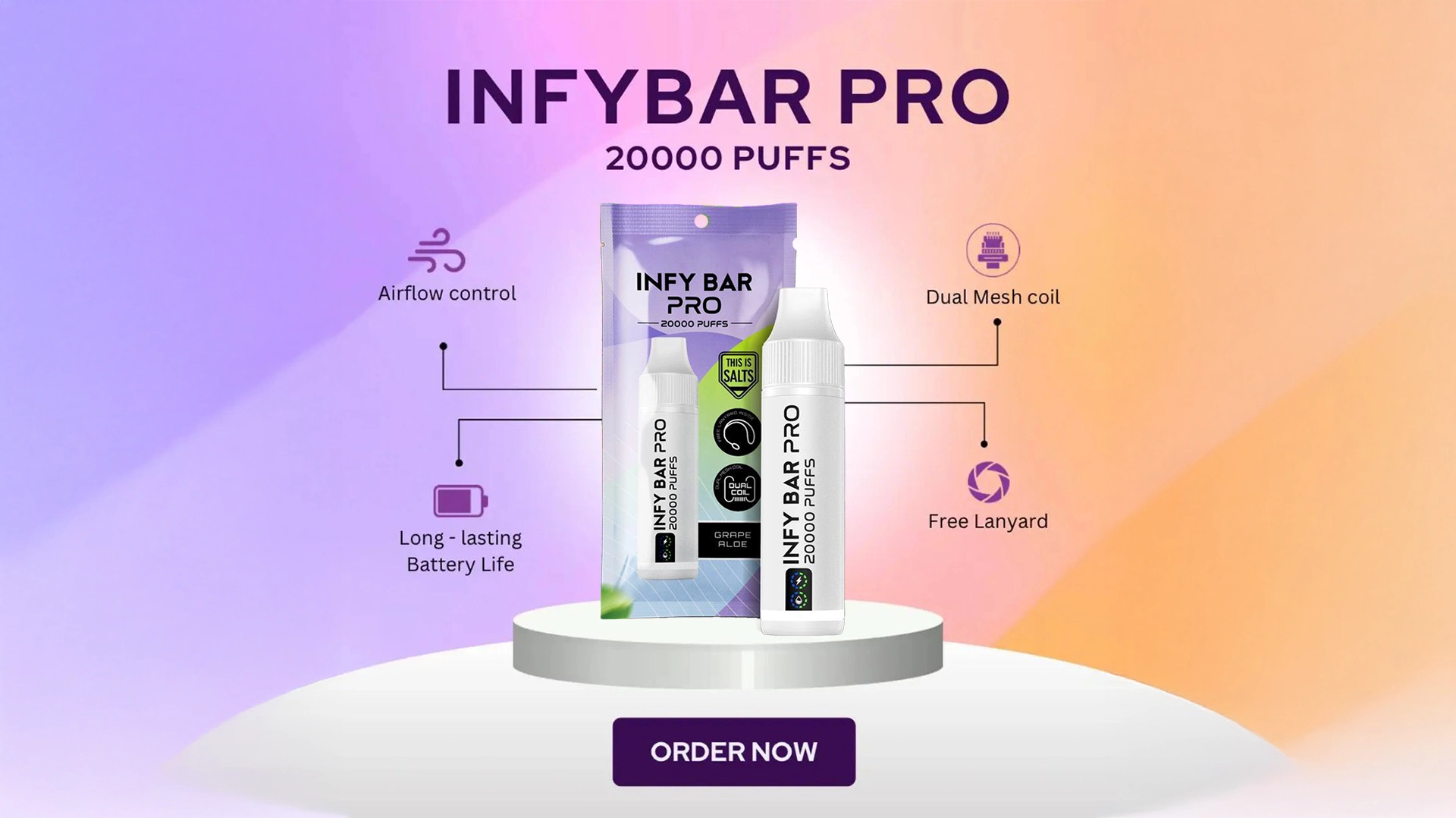 INFY BAR PRO 20000 Puffs พอตใช้แล้วทิ้ง จอ LED ปรับรูลม