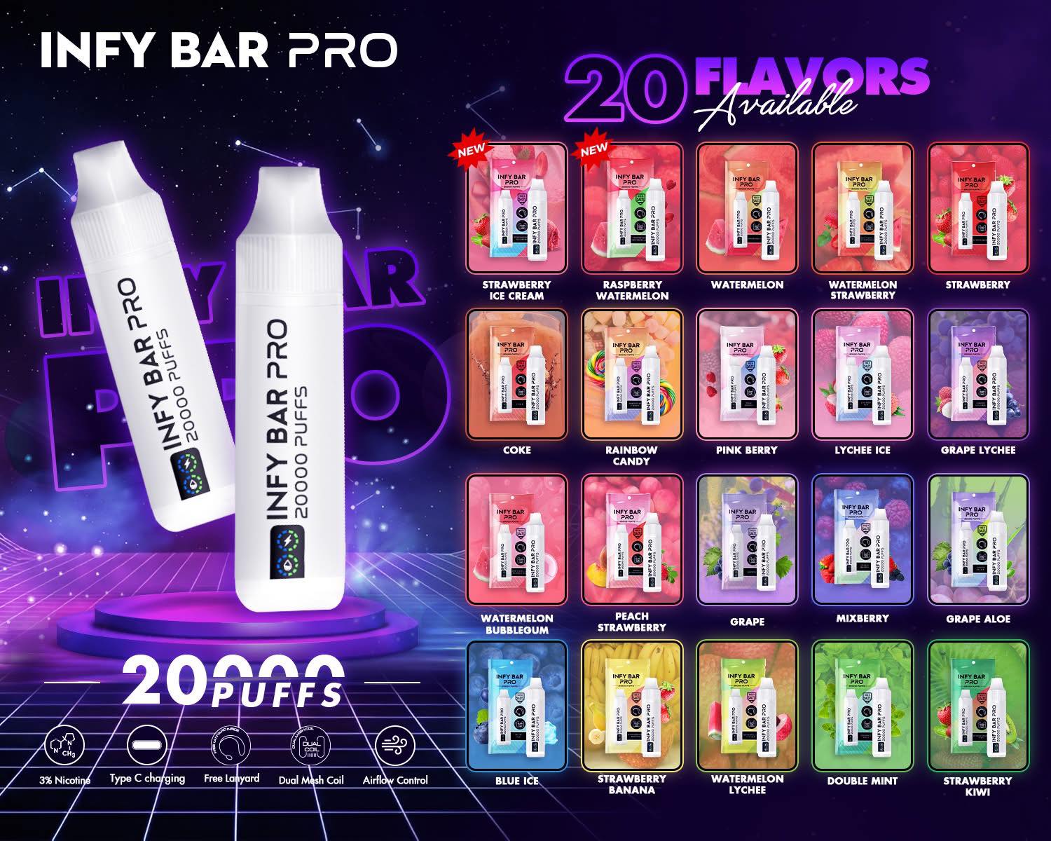 INFY BAR PRO 20000 Puffs พอตใช้แล้วทิ้ง จอ LED ปรับรูลม