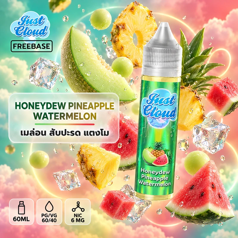 Just Cloud Honeydew Pineapple Watermelon 60ml Nic6 น้ำยาฟรีเบสผลไม้รวม JUST CLOUD