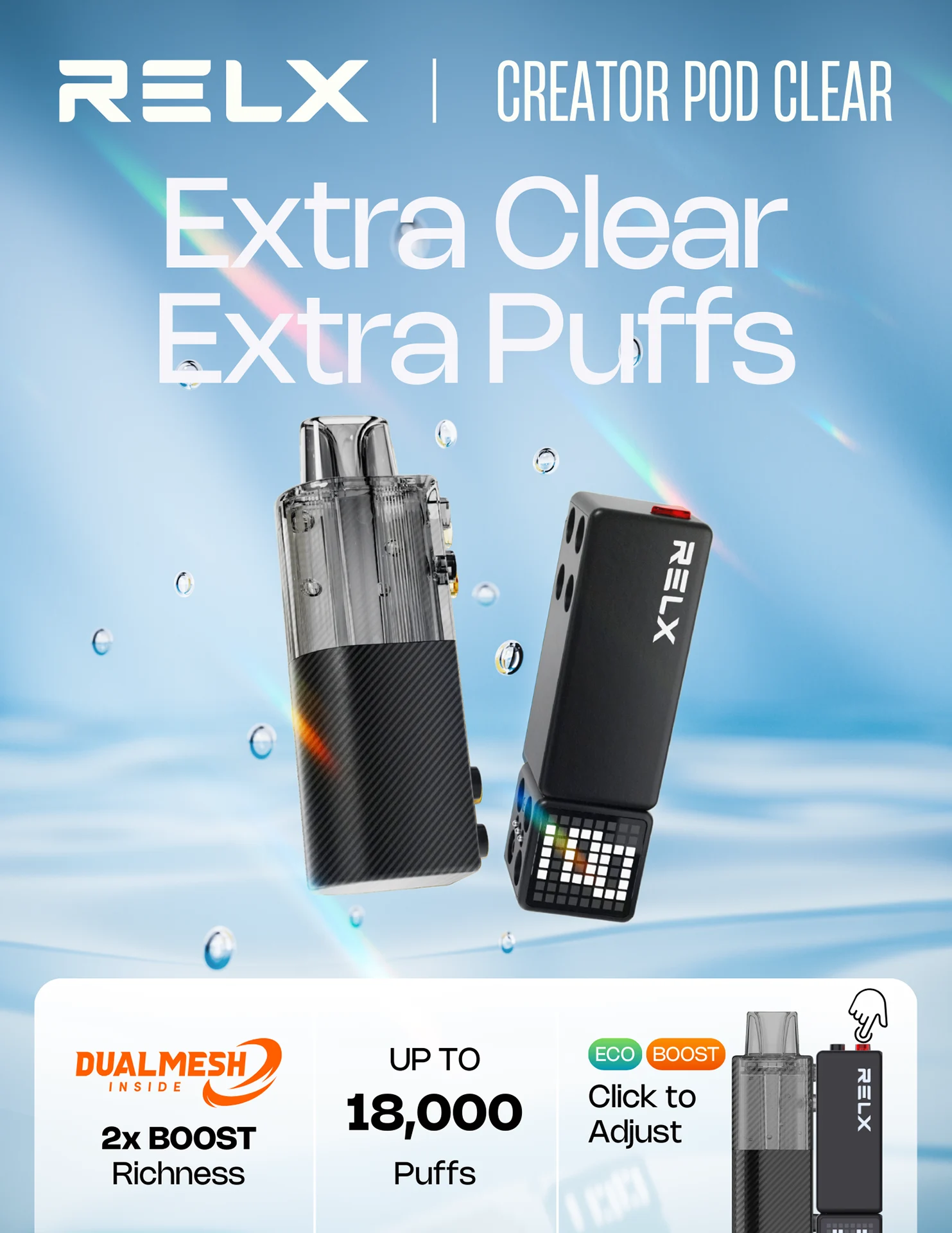 ข้อมูลจำเพาะหัวพอต RELX Creator Pod Clear 18K หัวใส Dual Mesh