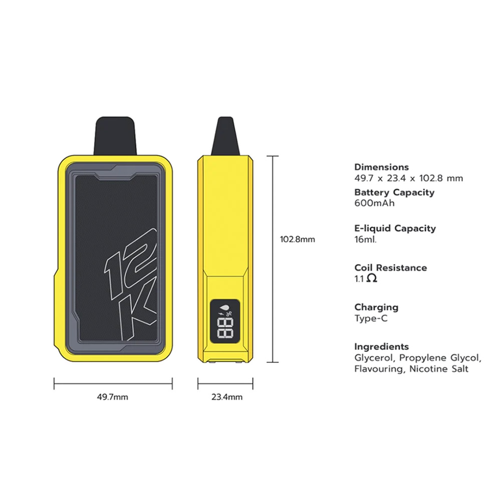 VMC 12000 Puffs หน้าจอและตัวเครื่อง