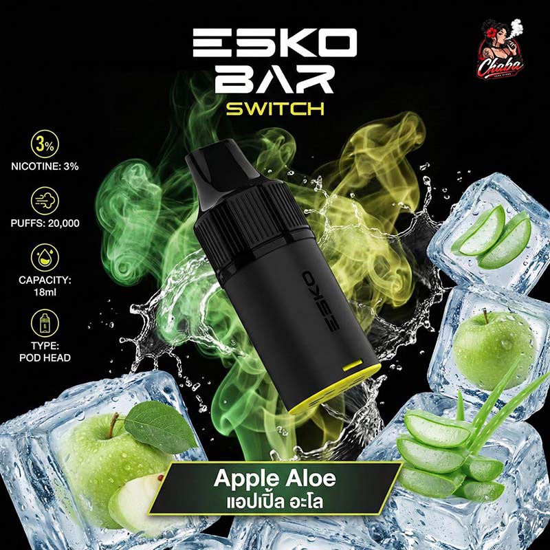 หัวพอต ESKOBAR Switch 20000 Puffs รส Apple Aloe แอปเปิ้ล อะโล