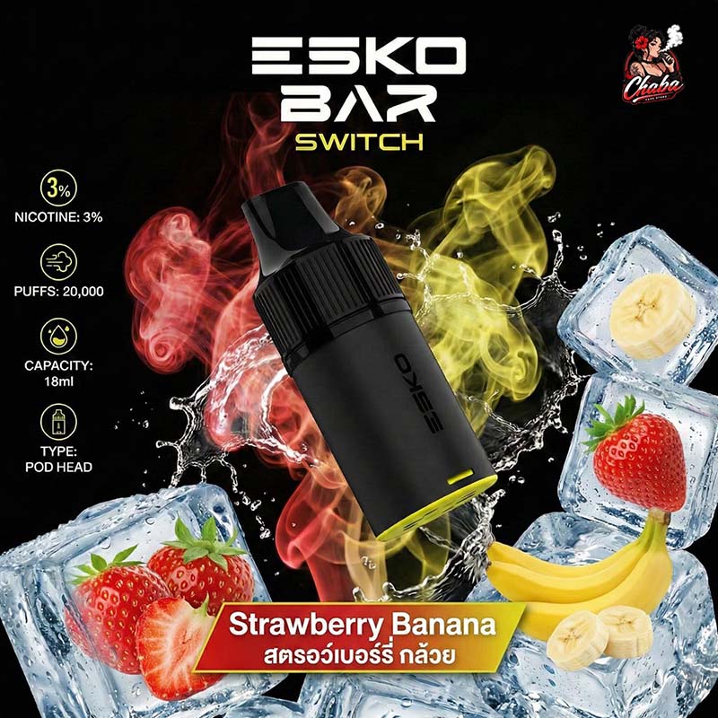 หัวพอต ESKOBAR Switch 20000 Puffs รส Strawberry Banana สตรอว์เบอร์รี่ กล้วย