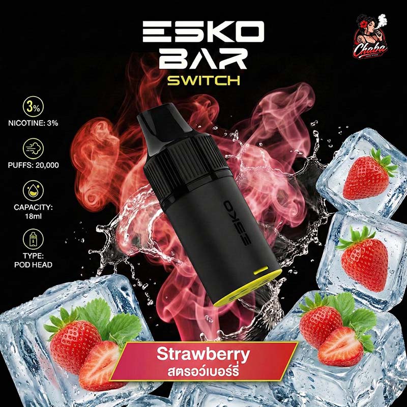 หัวพอต ESKOBAR Switch 20000 Puffs รส Strawberry สตรอว์เบอร์รี่