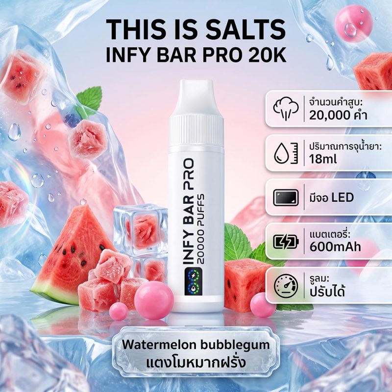 INFY BAR PRO 20000 Puffs 21. Watermelon Bubblegum – แตงโมหมากฝรั่ง