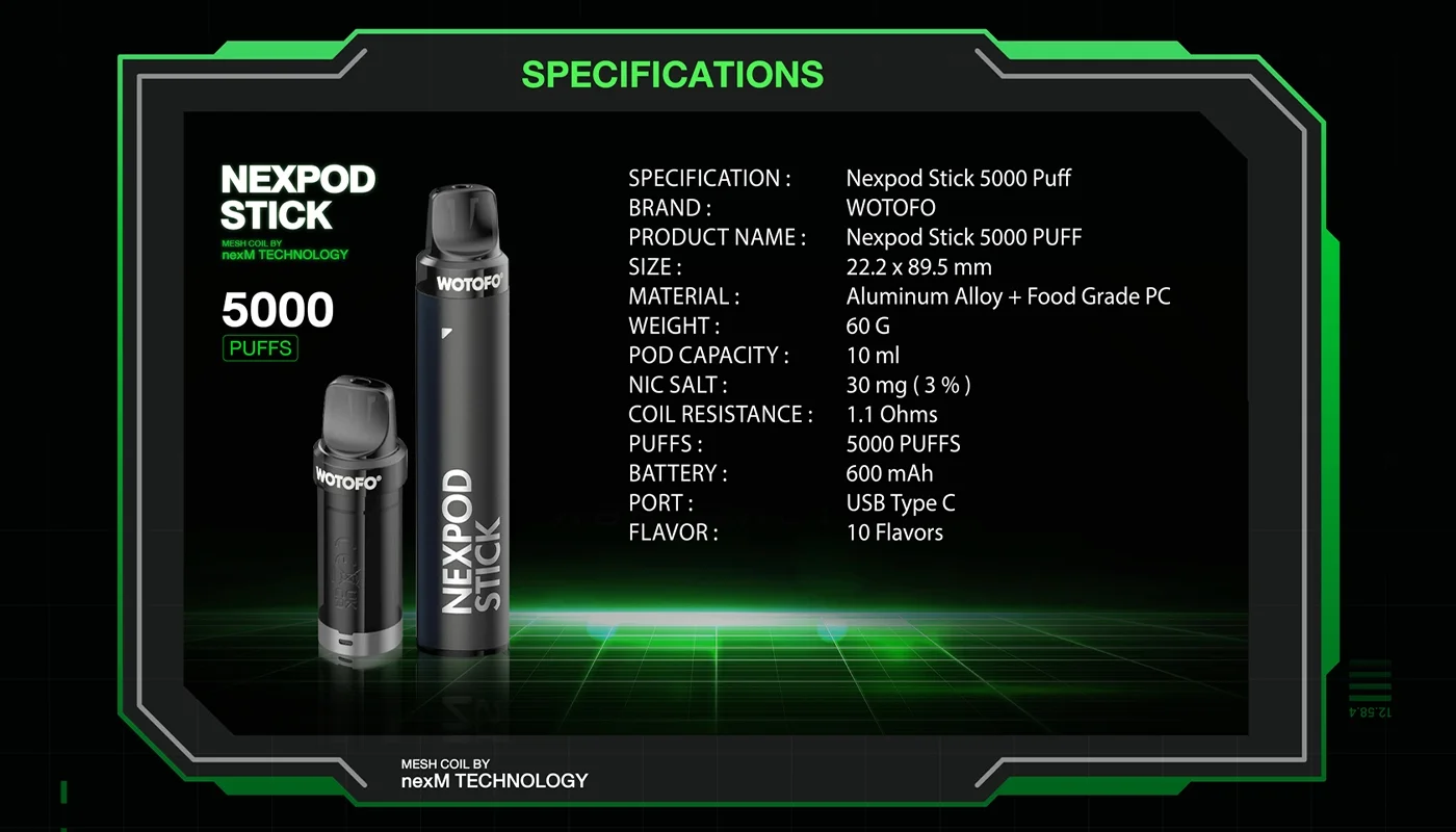 WOTOFO NEXPOD STICK 5000 Puffs พอตเปลี่ยนหัวได้ ภาพที่ 2