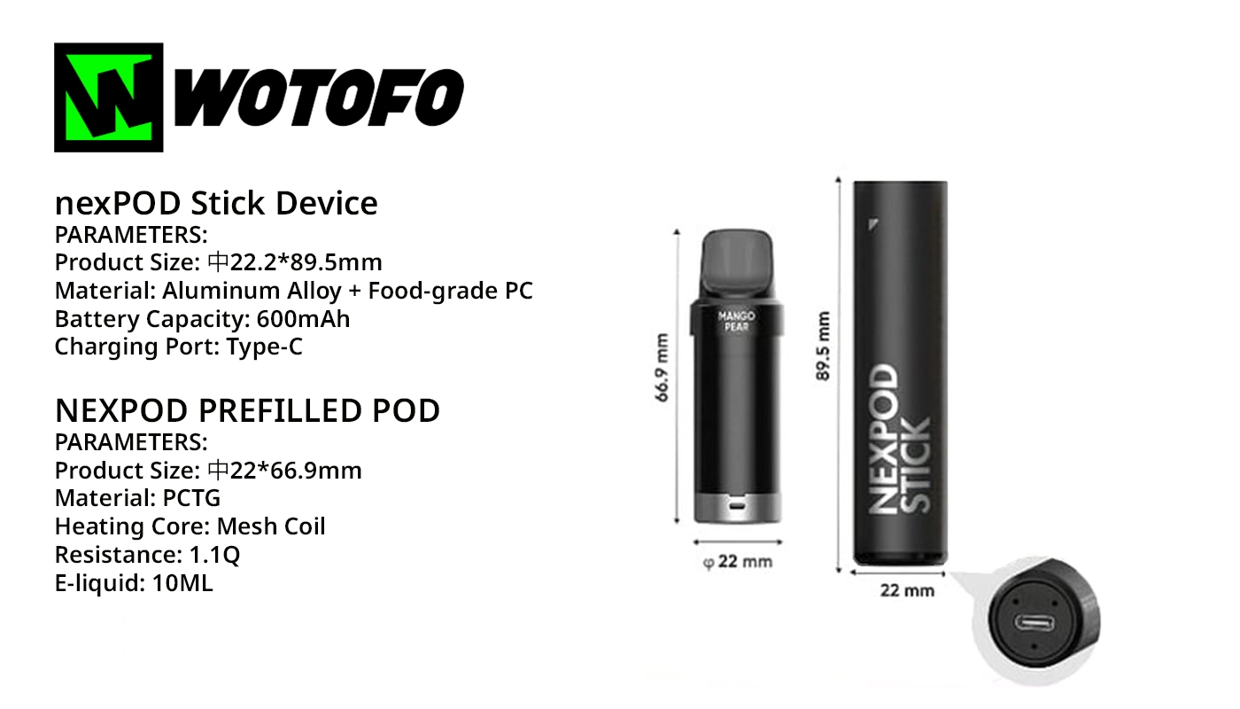 WOTOFO NEXPOD STICK 5000 Puffs ชุดเครื่องและหัวพอต
