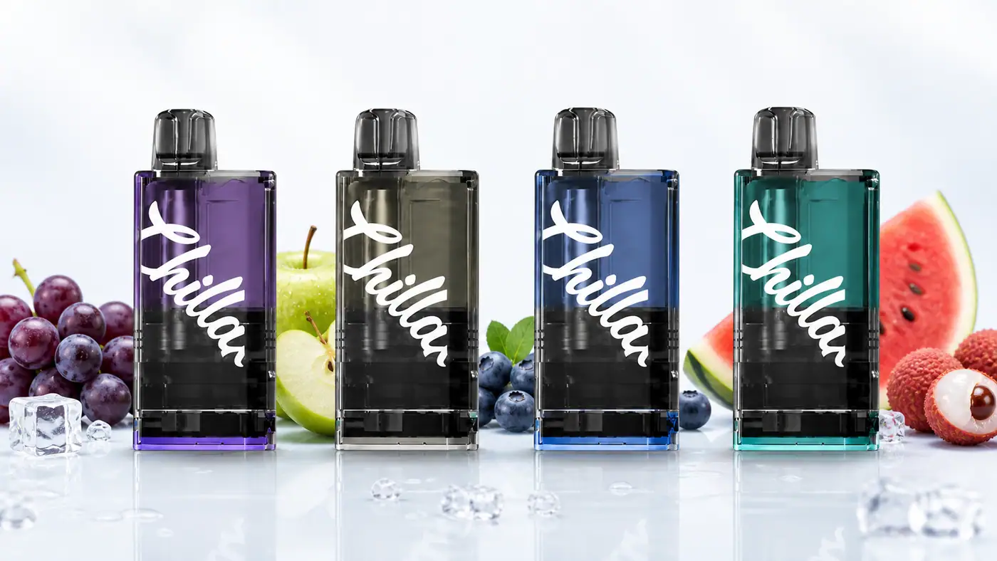 หัวพอต Chillax Infinite 25000 หลายสีพร้อมผลไม้แทนกลุ่มกลิ่น