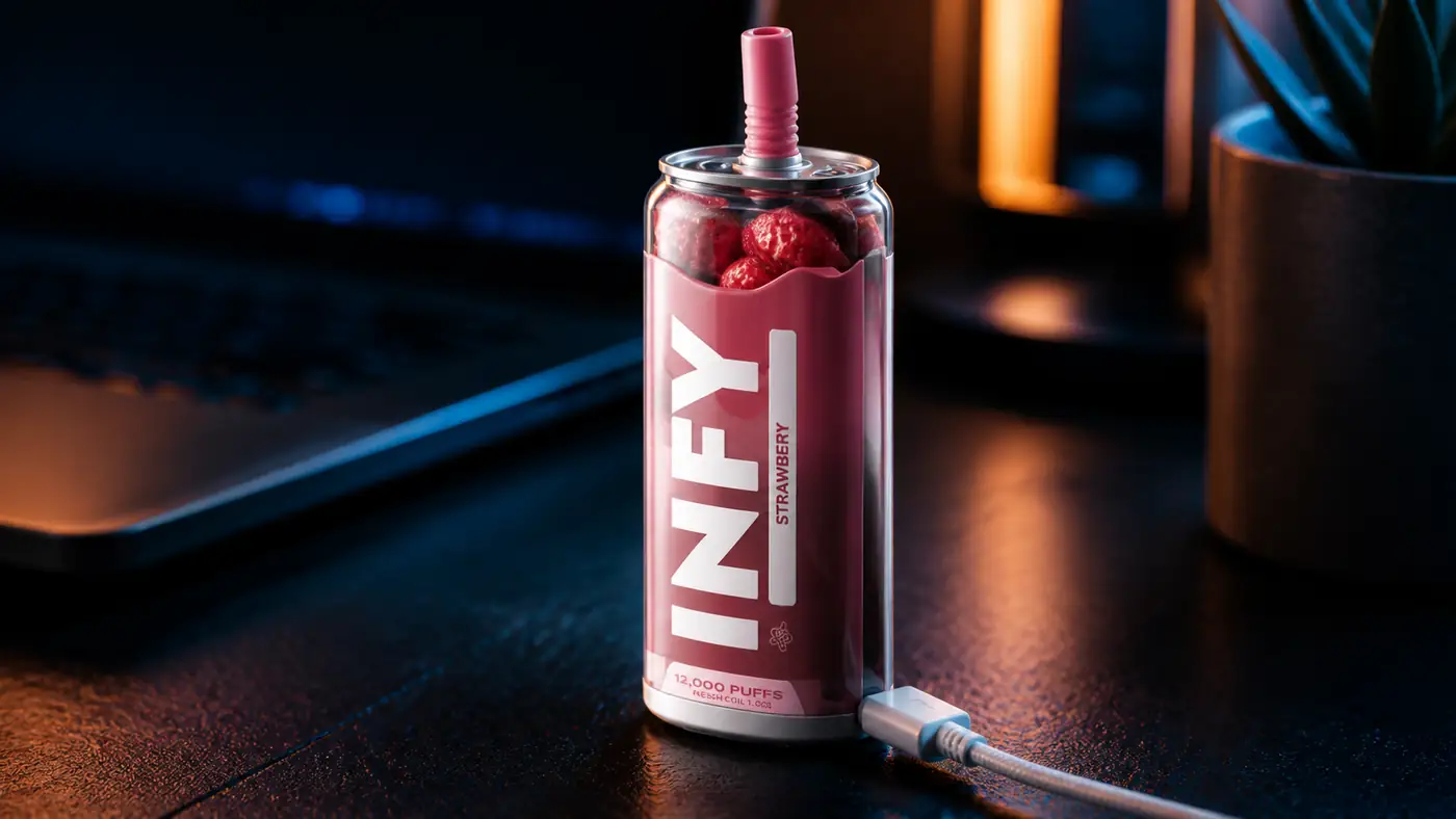INFY 12000 Puffs ชาร์จแบตเตอรี่ 650mAh ผ่าน USB Type-C
