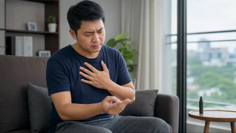 ชายไทยสูบบุหรี่ไฟฟ้าแล้วหัวใจเต้นเร็วและกำลังตรวจชีพจร