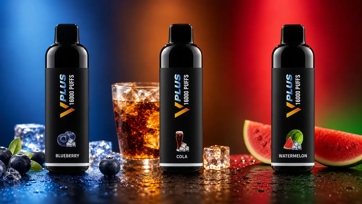 V Plus 16000 Puffs ตัวอย่างกลิ่น Blueberry Cola และ Watermelon