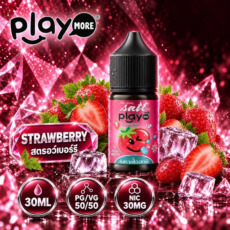 Play More Salt Nic 30ml Strawberry - สตรอว์เบอร์รี่