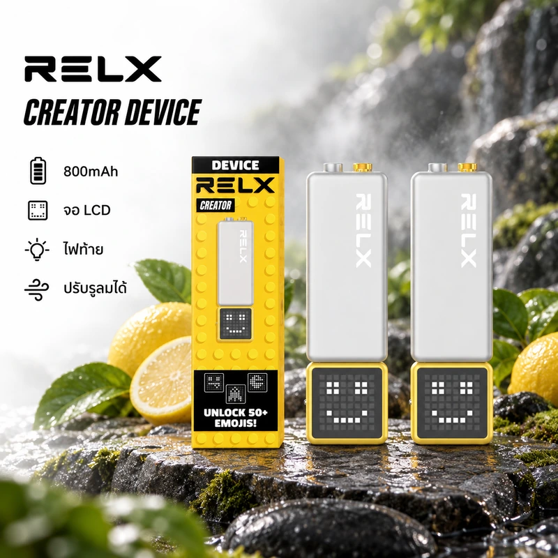 RELX Creator Device เครื่องเปล่า สีเทาเหลือง หน้าจอ Pixel Display