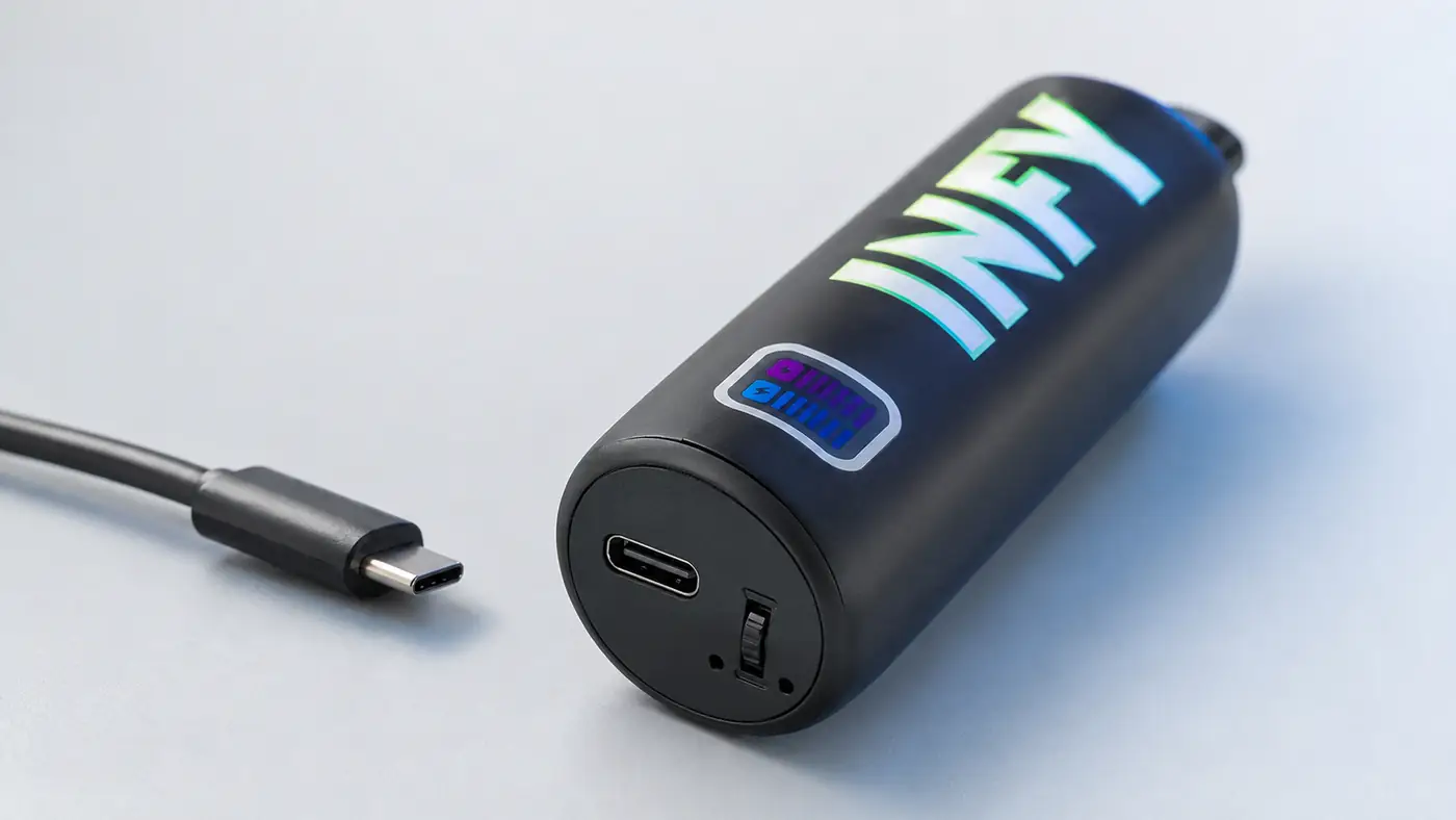 INFY 20K Puffs พอร์ต USB Type-C และระบบปรับรูลม